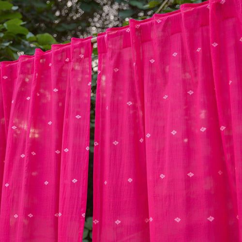 Rani Pink Neer Jamdani Cotton Handloom Curtain-Curtains-House of Ekam