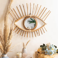 Rattan Evil Eye Wall Mirror-Mirrors-House of Ekam