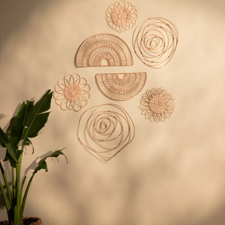 Rattan Floral Wall Hanging Set of 3-Wall Art-House of Ekam