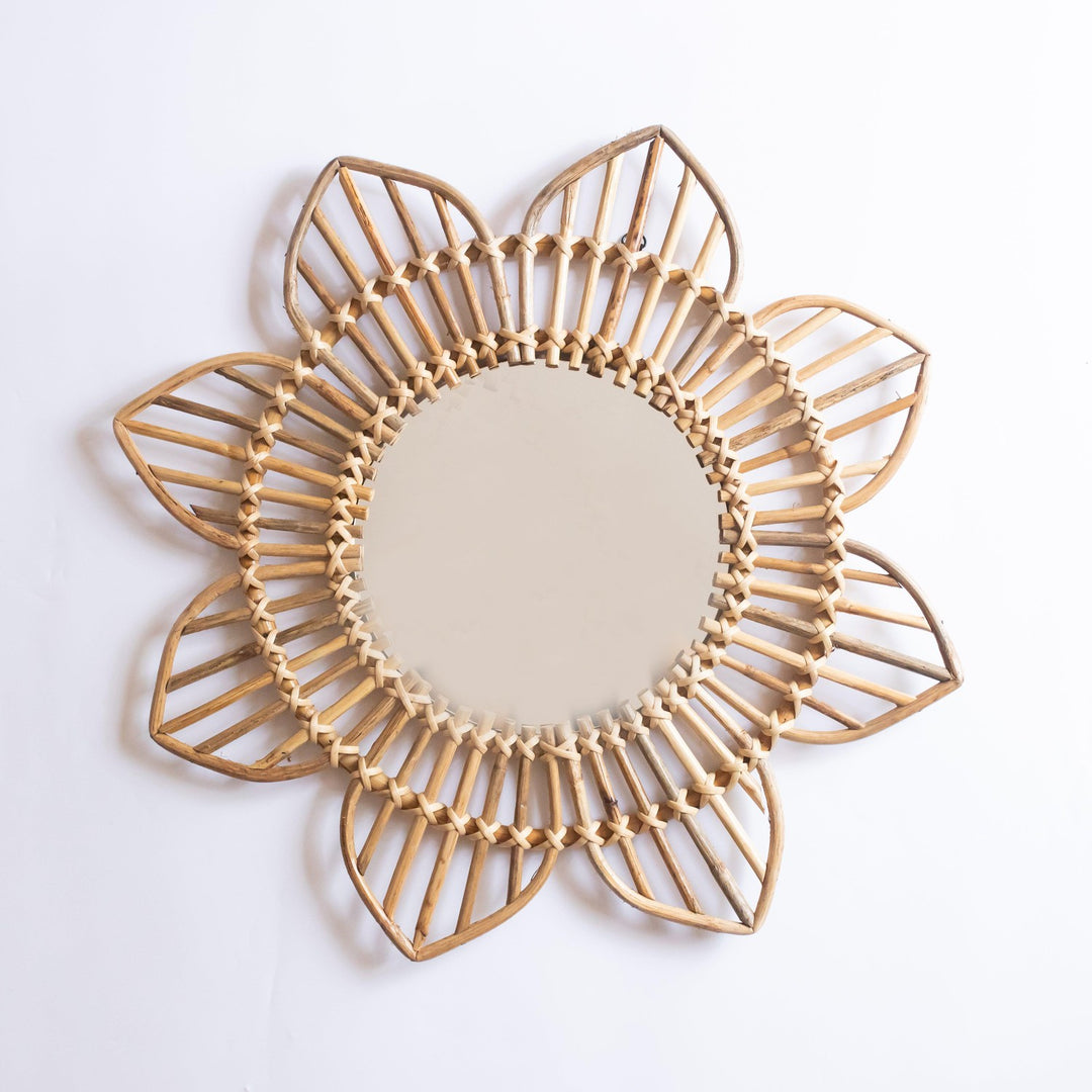 Rattan Sunflower Wall Mirror-Mirrors-House of Ekam