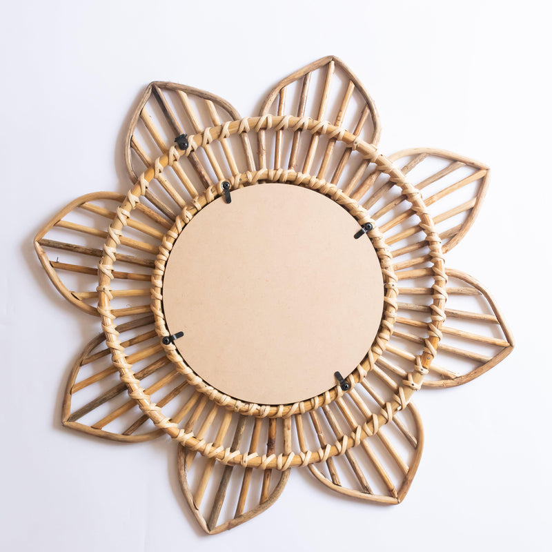 Rattan Sunflower Wall Mirror-Mirrors-House of Ekam