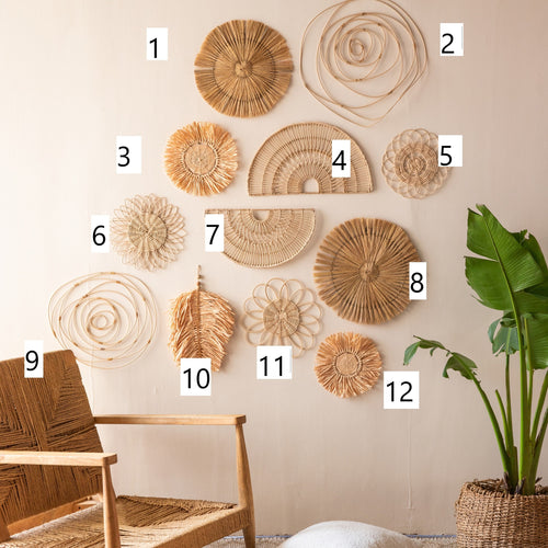 Rattan Wall Hangings Set of 12-Wall Art-House of Ekam