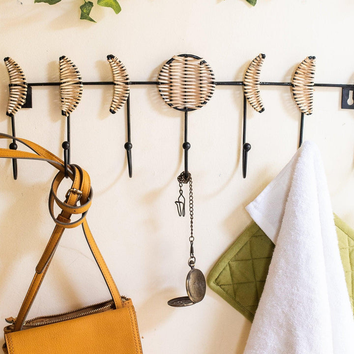 Rattan and Metal Moon Phase Wall Hook-Wall Art-House of Ekam