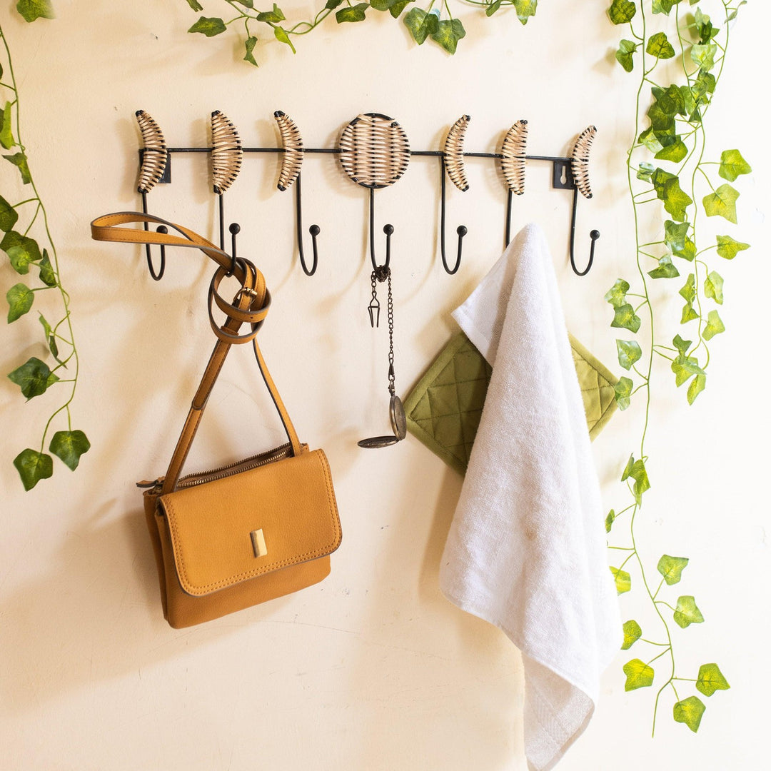 Rattan and Metal Moon Phase Wall Hook-Wall Art-House of Ekam