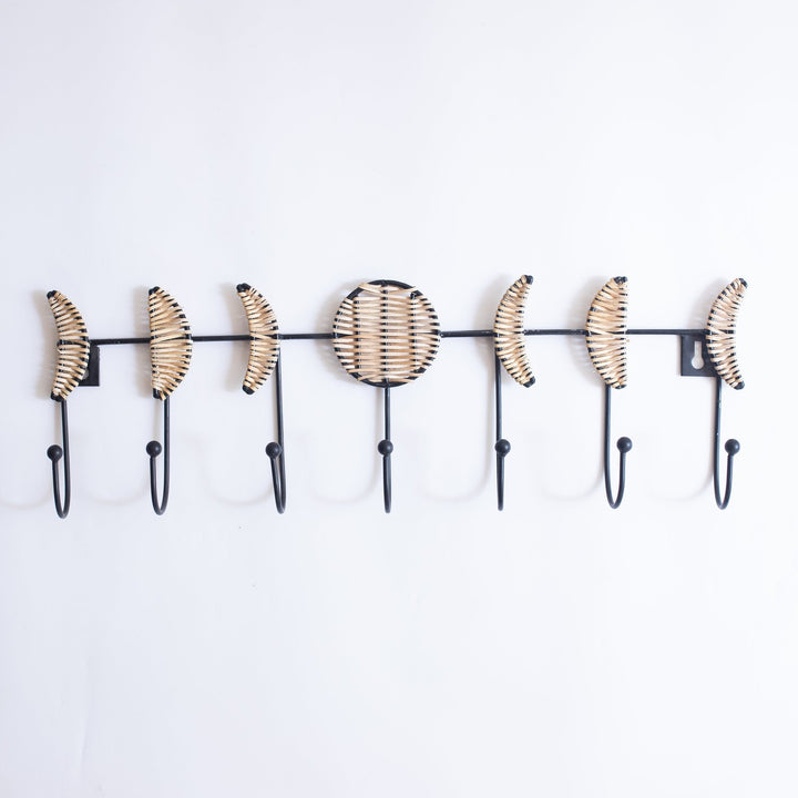 Rattan and Metal Moon Phase Wall Hook-Wall Art-House of Ekam