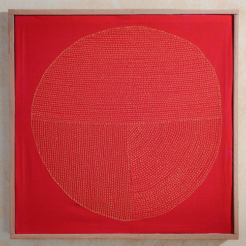 Red Chakra Lambani Hand Embroidery Wall Art 2*2 feet-Framed Wall Art-House of Ekam
