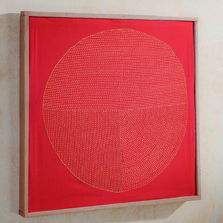 Red Chakra Lambani Hand Embroidery Wall Art 2*2 feet-Framed Wall Art-House of Ekam