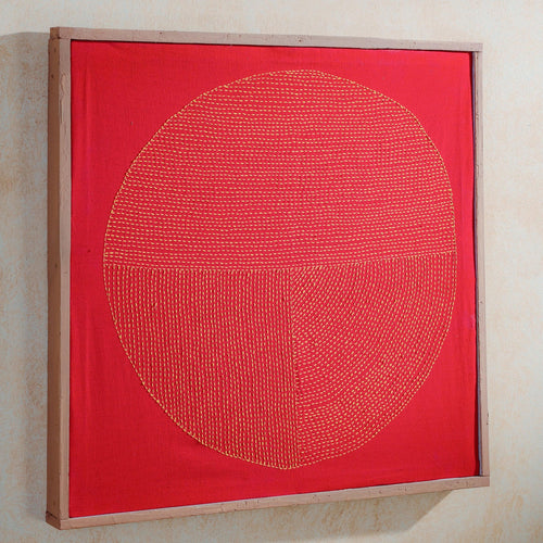Red Chakra Lambani Hand Embroidery Wall Art 2*2 feet-Framed Wall Art-House of Ekam