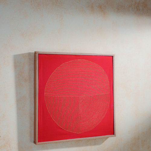 Red Chakra Lambani Hand Embroidery Wall Art 2*2 feet-Framed Wall Art-House of Ekam