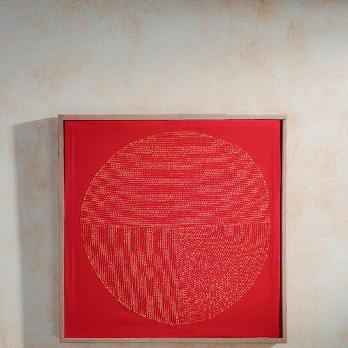 Red Chakra Lambani Hand Embroidery Wall Art 2*2 feet-Framed Wall Art-House of Ekam
