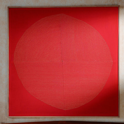 Red Chakra Lambani Hand Embroidery Wall Art 4*4 feet-Framed Wall Art-House of Ekam