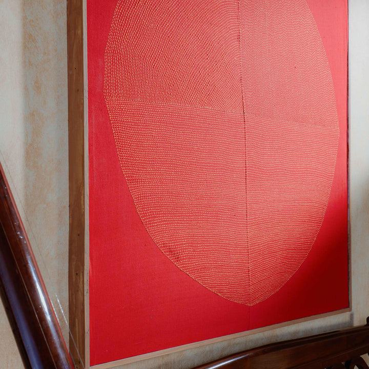 Red Chakra Lambani Hand Embroidery Wall Art 4*4 feet-Framed Wall Art-House of Ekam