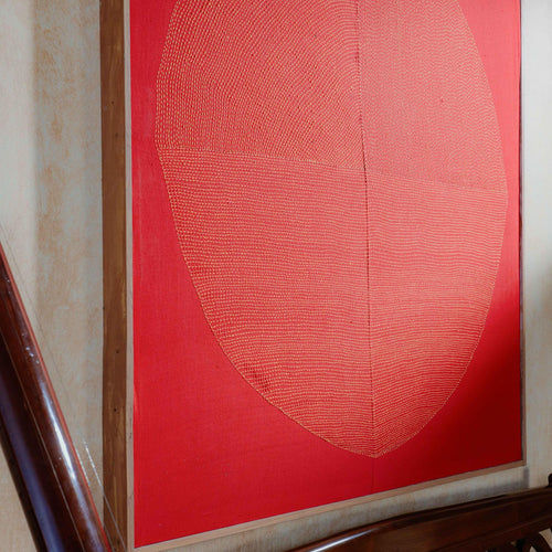 Red Chakra Lambani Hand Embroidery Wall Art 4*4 feet-Framed Wall Art-House of Ekam