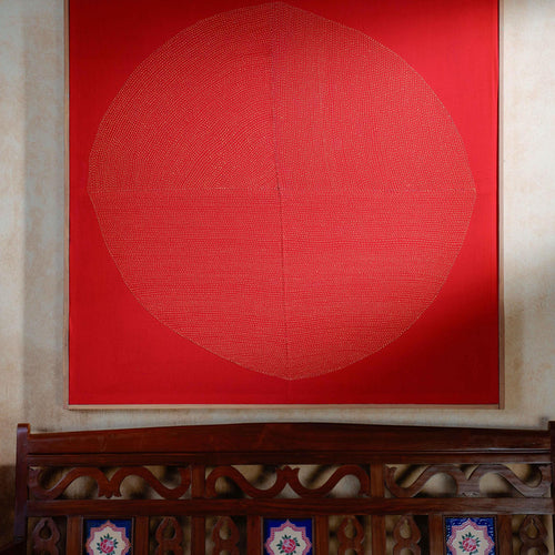 Red Chakra Lambani Hand Embroidery Wall Art 4*4 feet-Framed Wall Art-House of Ekam