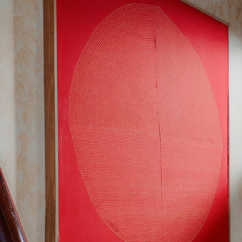 Red Chakra Lambani Hand Embroidery Wall Art 4*4 feet-Framed Wall Art-House of Ekam
