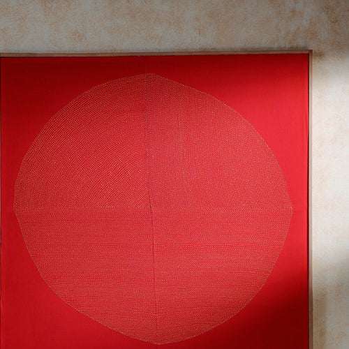 Red Chakra Lambani Hand Embroidery Wall Art 4*4 feet-Framed Wall Art-House of Ekam