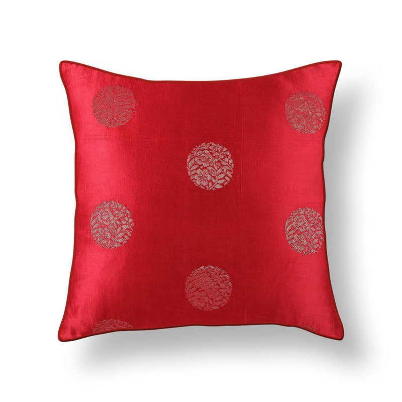 Red Gold Mashru Silk Cushion Cover-Cushion Covers-House of Ekam