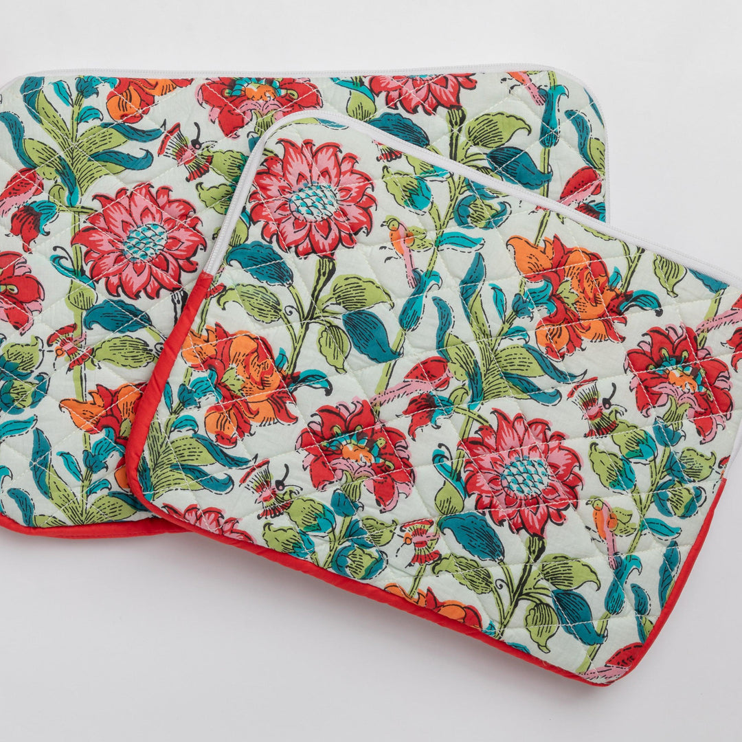 Red &amp; Green Floral Entwine Laptop Sleeve-Laptop Sleeves-House of Ekam