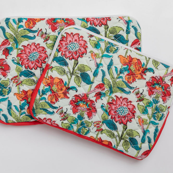 Red &amp; Green Floral Entwine Laptop Sleeve-Laptop Sleeves-House of Ekam