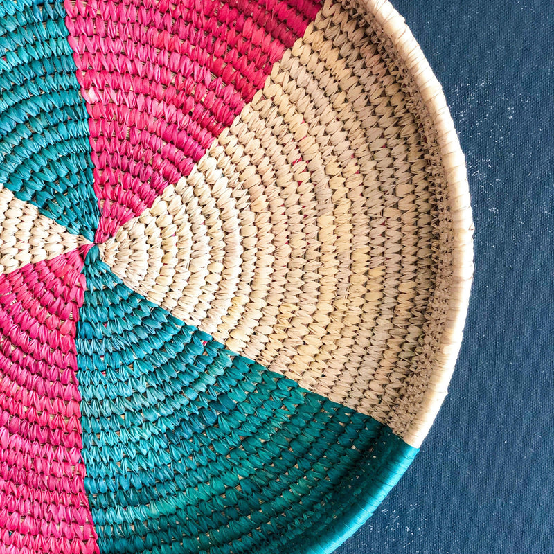 Red & Green Sabai Handwoven Grass Tray-Sabai baskets-House of Ekam