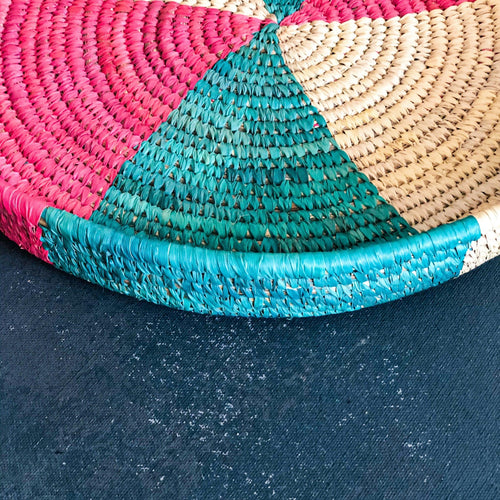 Red & Green Sabai Handwoven Grass Tray-Sabai baskets-House of Ekam