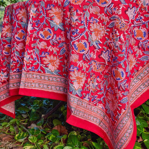 Red Gulnaar Handblockprinted Table Linen-Table Runners-House of Ekam