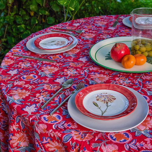 Red Gulnaar Handblockprinted Table Linen-Table Runners-House of Ekam