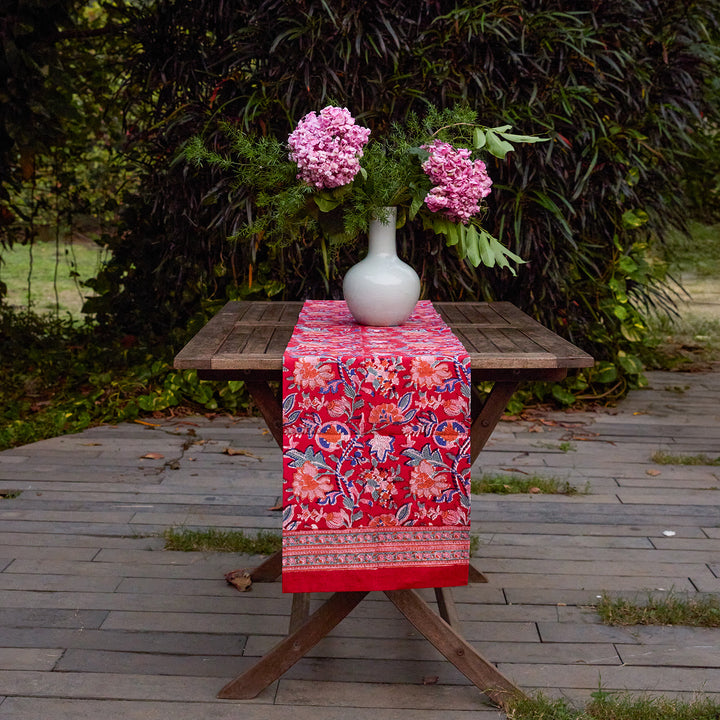 Red Gulnaar Handblockprinted Table Linen-Table Runners-House of Ekam