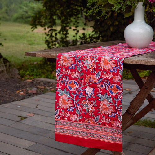 Red Gulnaar Handblockprinted Table Linen-Table Runners-House of Ekam