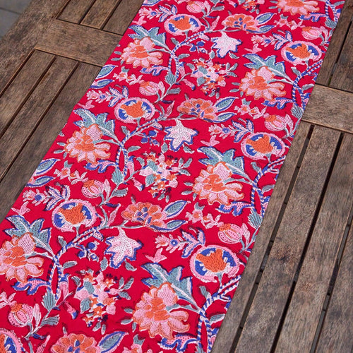 Red Gulnaar Handblockprinted Table Linen-Table Runners-House of Ekam