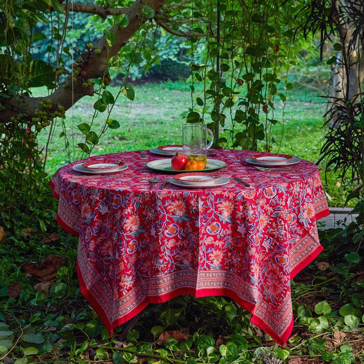 Red Gulnaar Handblockprinted Table Linen-Table Runners-House of Ekam
