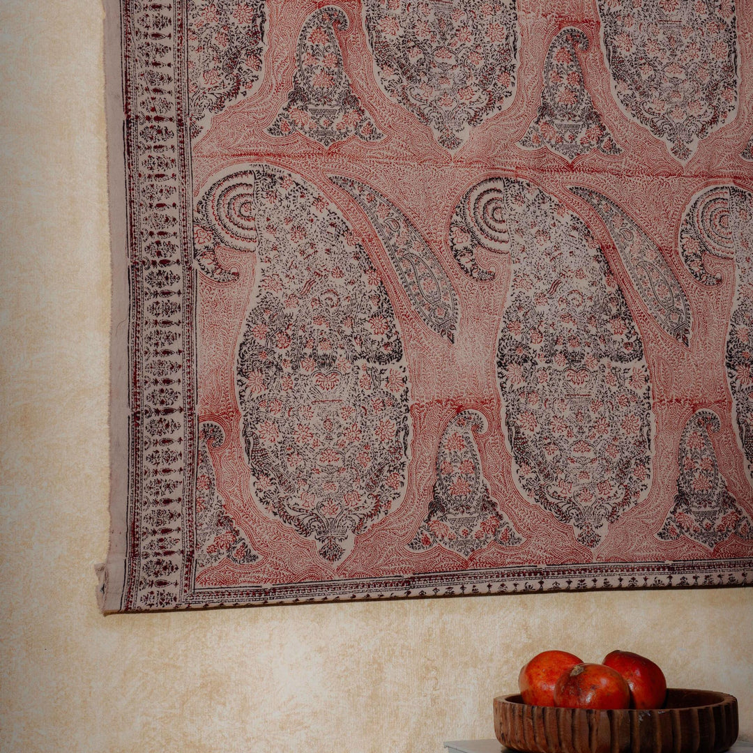 Red Paisley Machilipatnam Kalamkari Palampore Wall Art-Framed Wall Art-House of Ekam