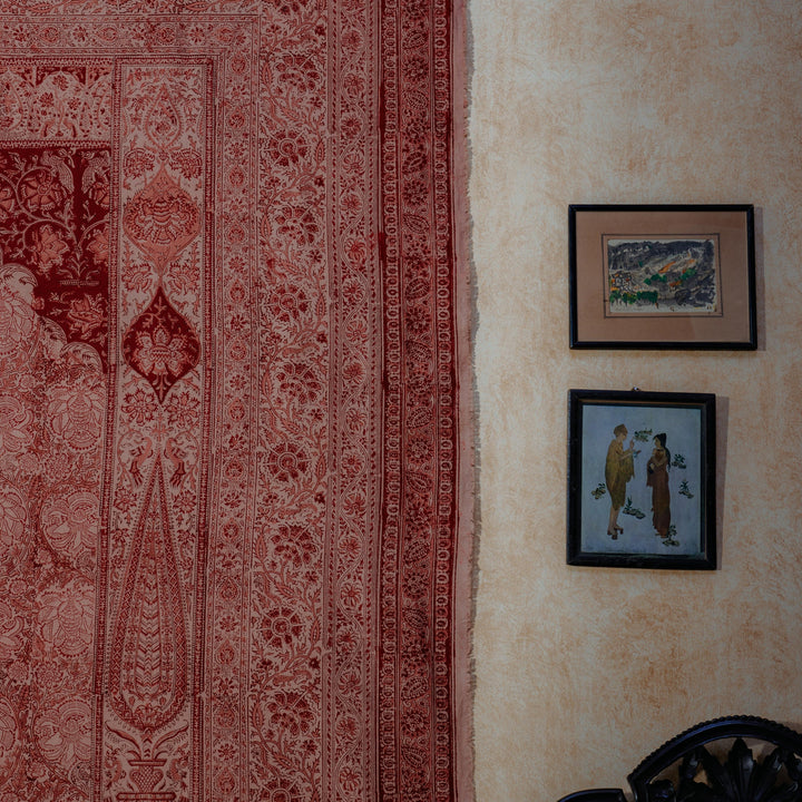 Red Pandu Machilipatnam Kalamkari Palampore Wall Art-Framed Wall Art-House of Ekam