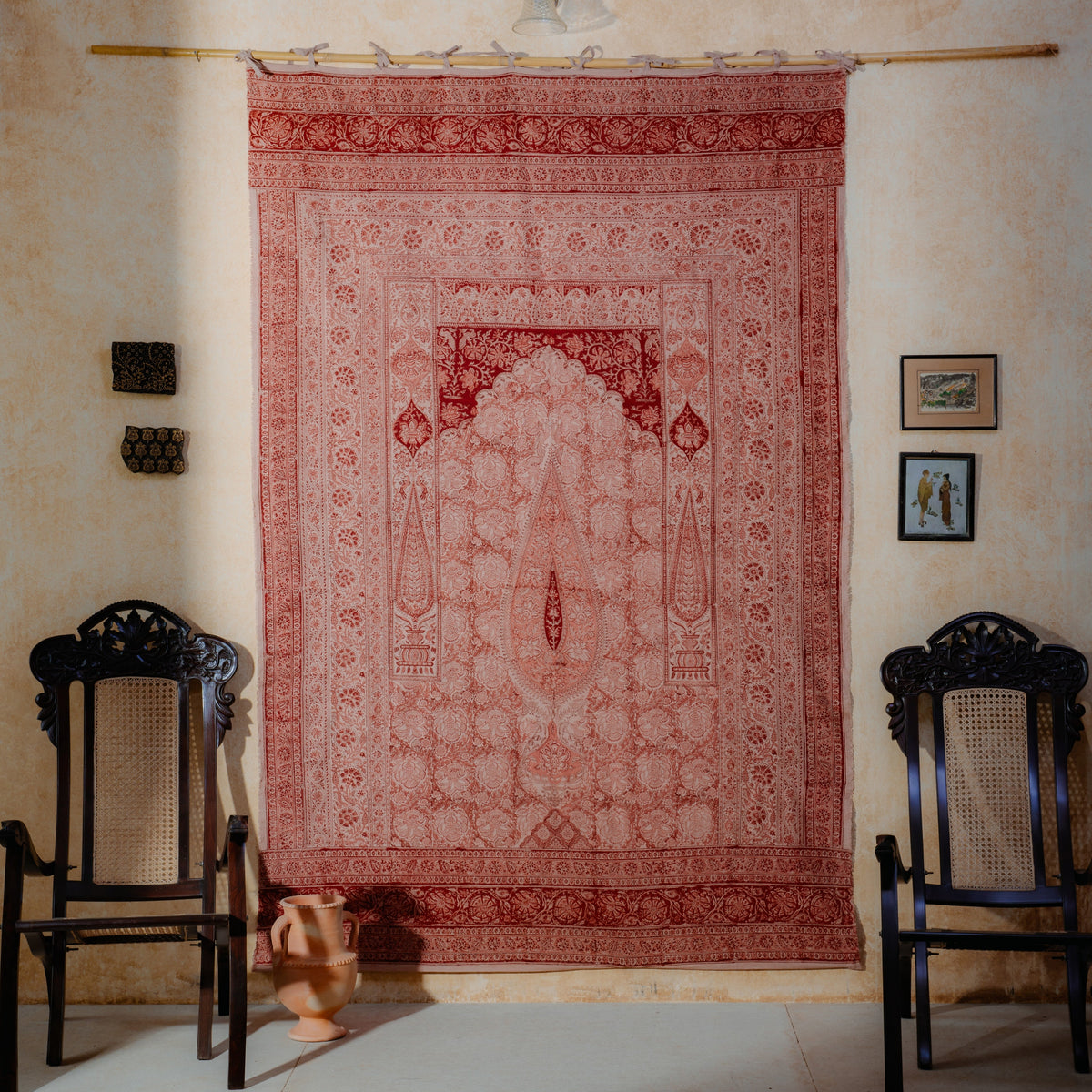 Red Pandu Machilipatnam Kalamkari Palampore Wall Art-Framed Wall Art-House of Ekam