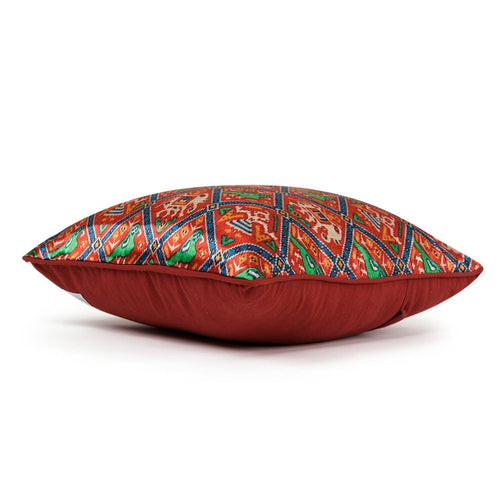 Red Patola Print Mashru Silk Cushion Cover-Cushion Covers-House of Ekam