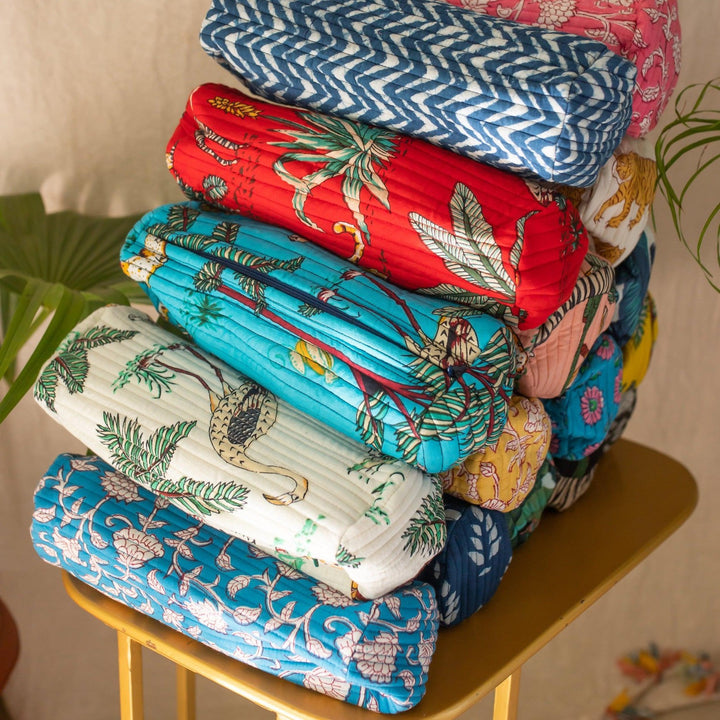 Red Tropical Printed Cosmetic Pouch Set of 2-Pouches-House of Ekam