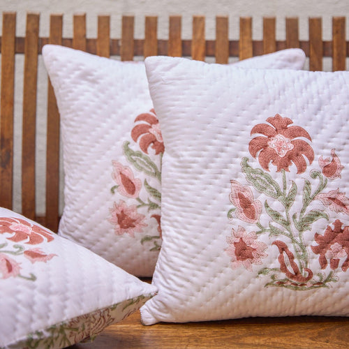 Red Verbena Hand Quilted Cushion Cover-Cushion Covers-House of Ekam