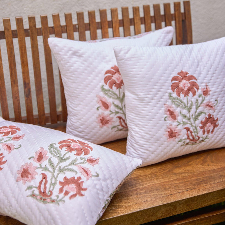 Red Verbena Hand Quilted Cushion Cover-Cushion Covers-House of Ekam
