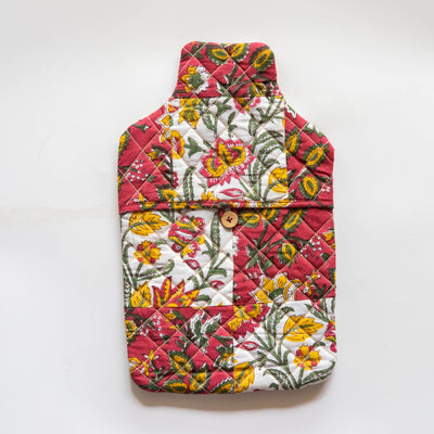 Red & White Floral Patchwork Hot Water Bag Cover-Hot Water Bag Cover-House of Ekam