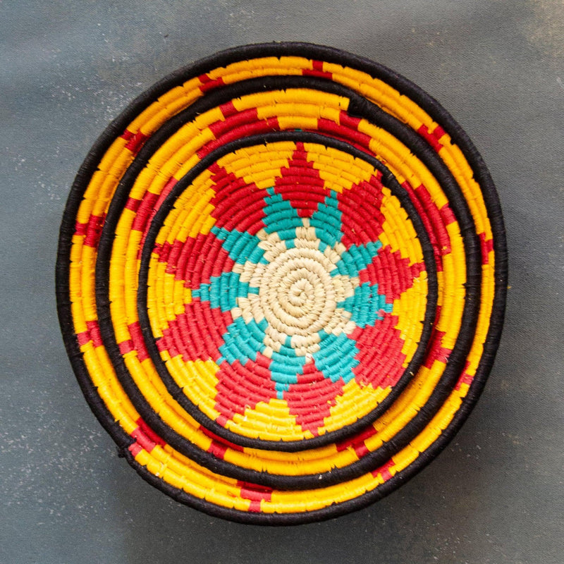 Red & Yellow Sun Sabai Handwoven Grass Basket-Sabai baskets-House of Ekam