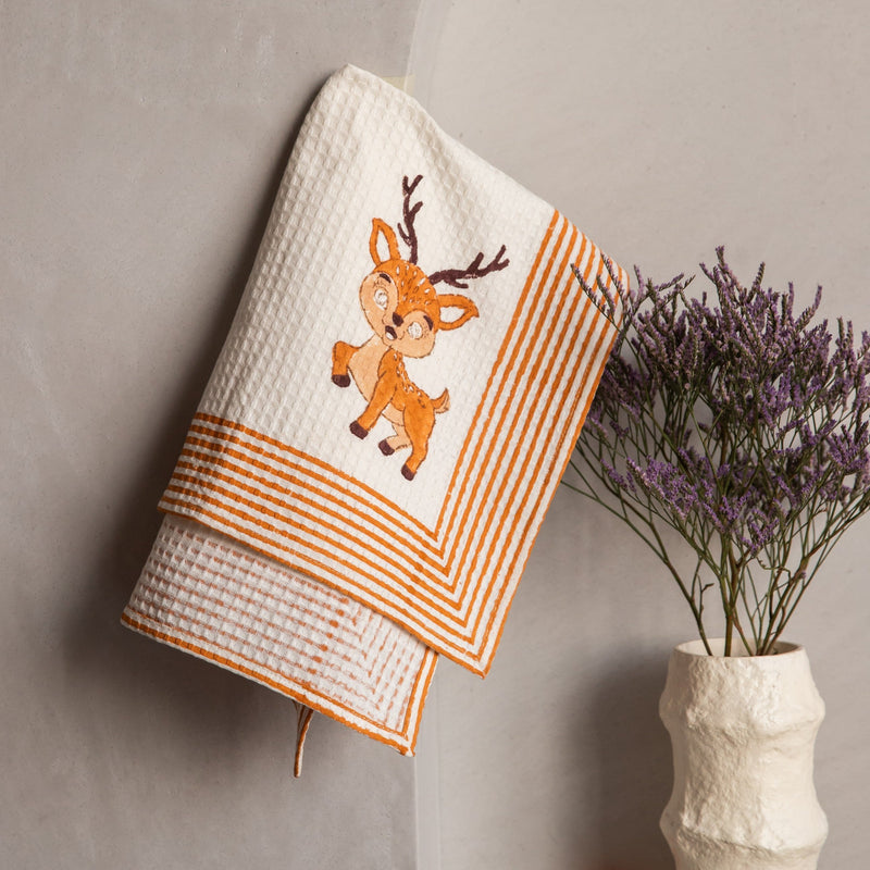 Reindeer Kids Blockprint Bath/Hand/ Waffle Towel-Towels-House of Ekam