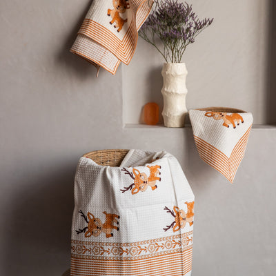 Reindeer Kids Blockprint Bath/Hand/ Waffle Towel-Towels-House of Ekam
