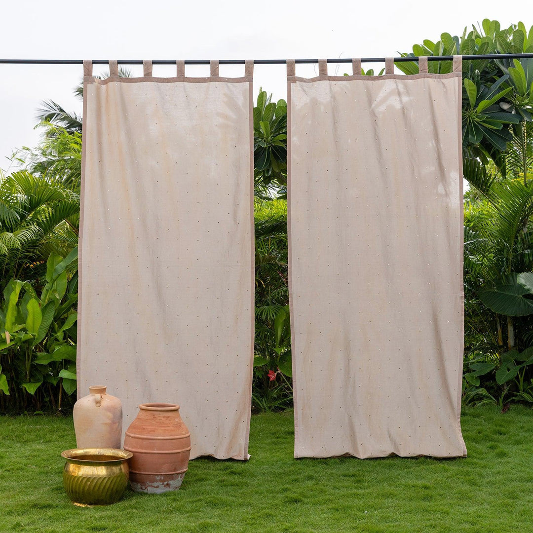 Rose Gold Chanderi Mukaish Work Shiny Handmade Curtain-Curtains-House of Ekam