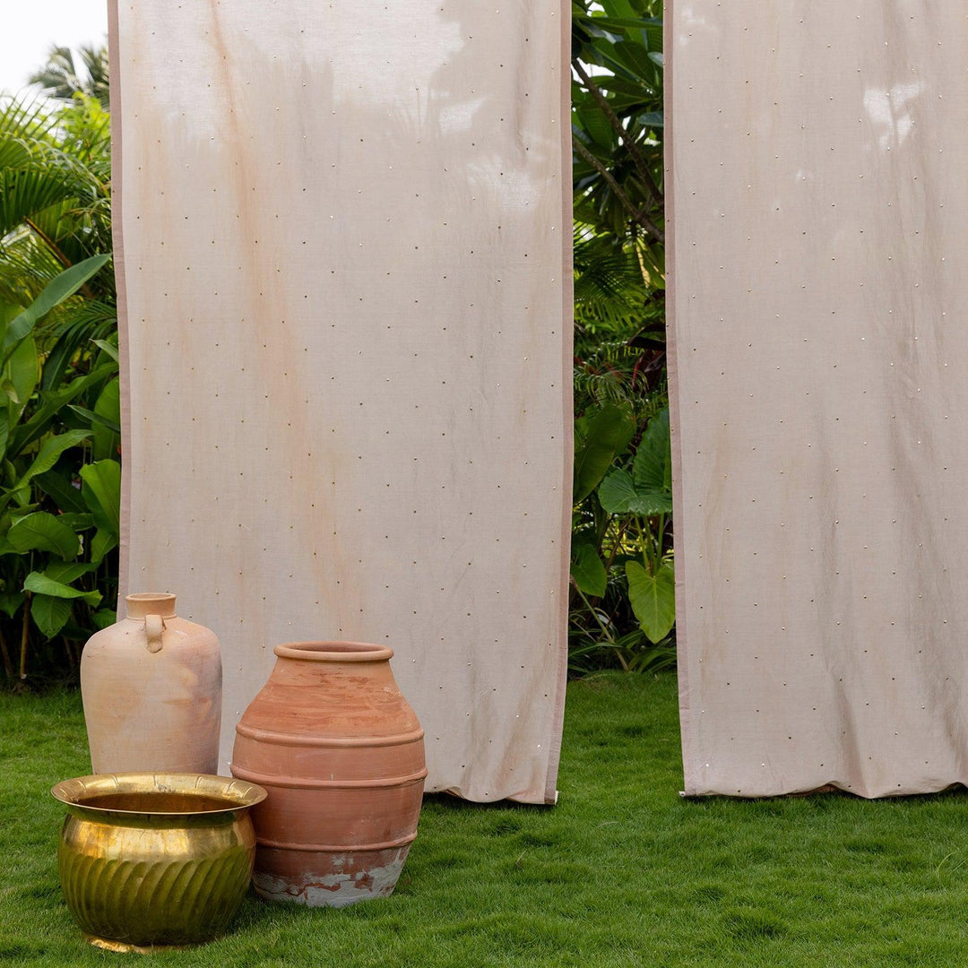 Rose Gold Chanderi Mukaish Work Shiny Handmade Curtain-Curtains-House of Ekam