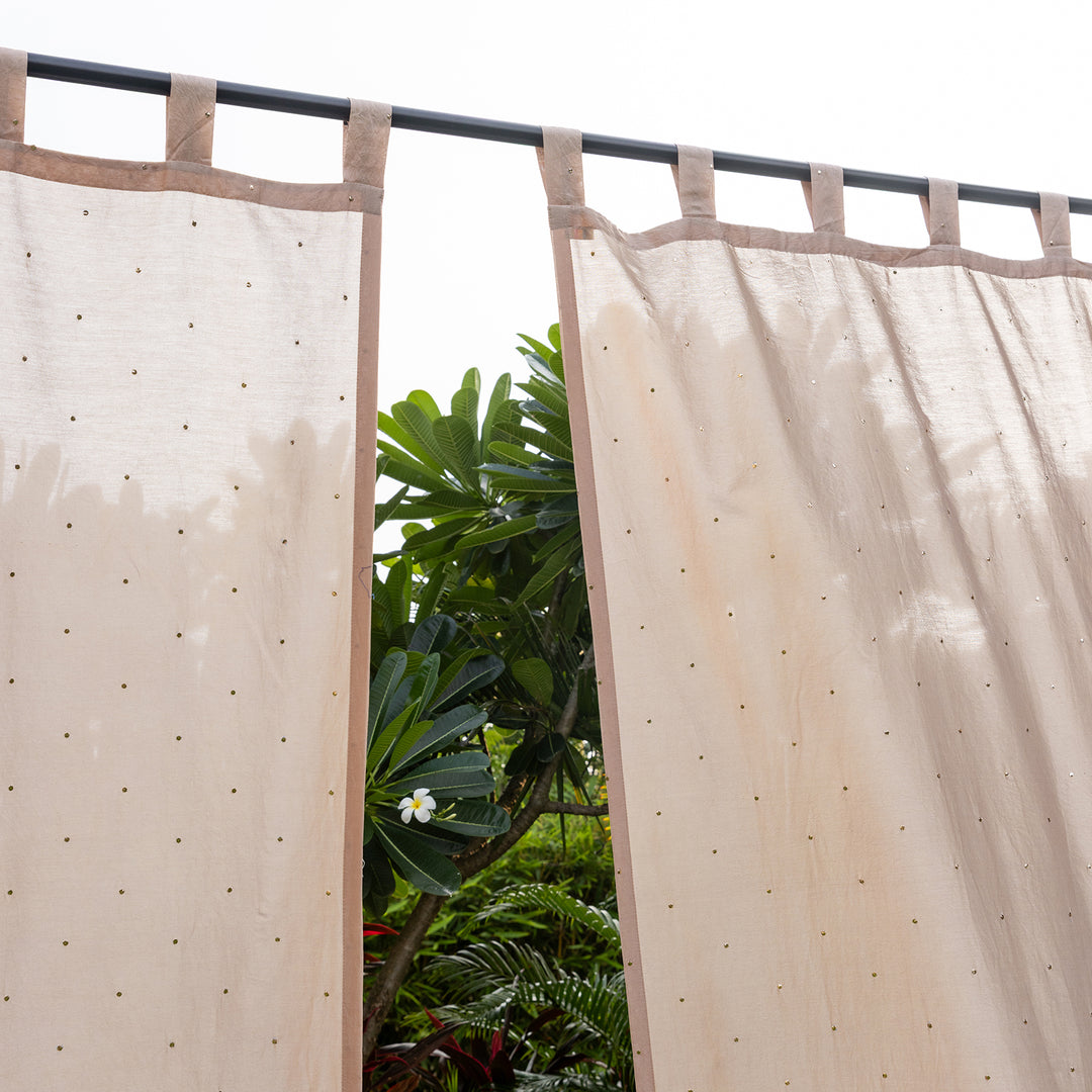 Rose Gold Chanderi Mukaish Work Shiny Handmade Curtain-Curtains-House of Ekam