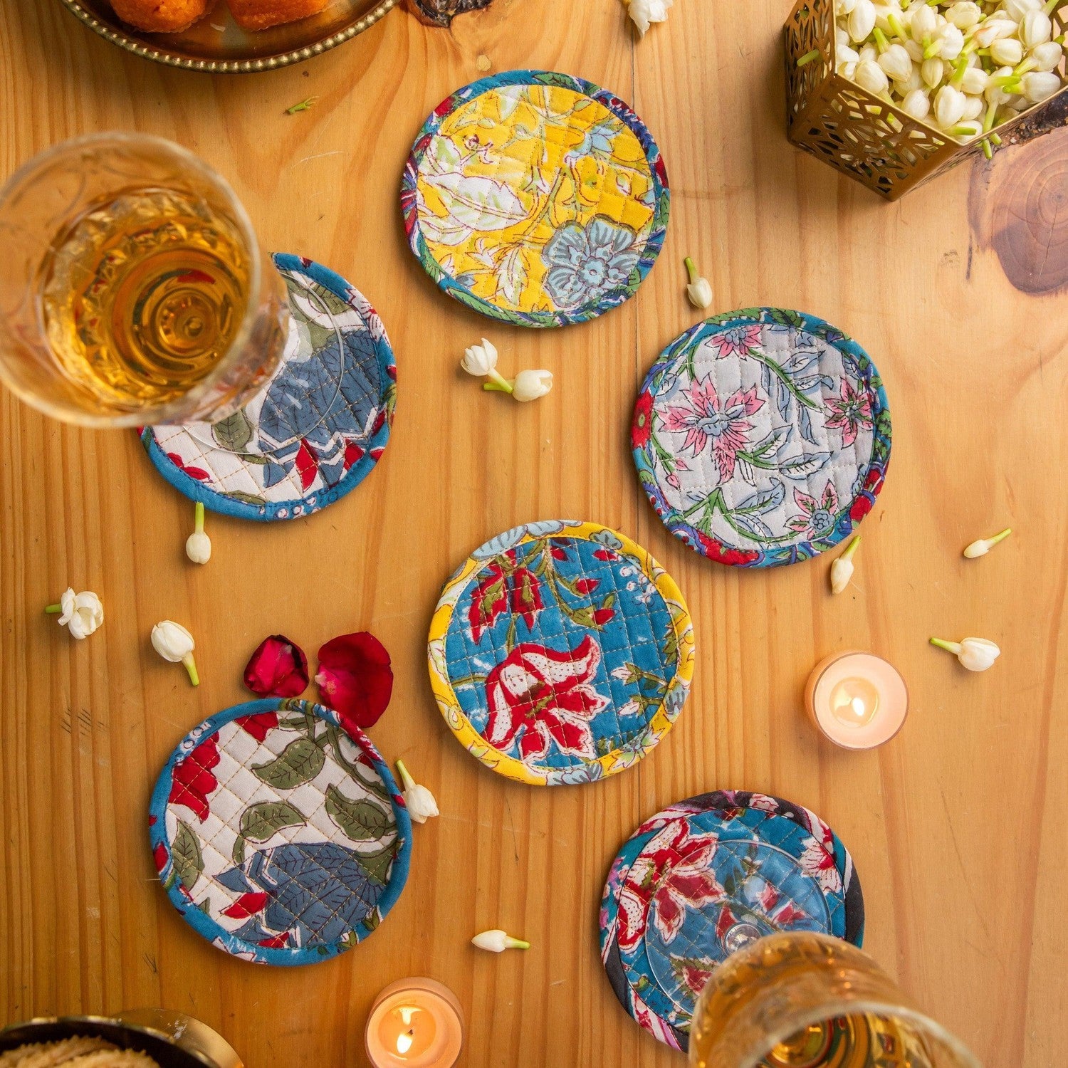 Round Colorful Reversible Coaster Set of 6 – House of Ekam