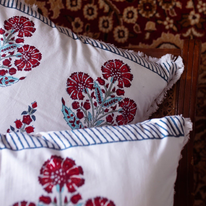 Royal Cypress Poppy Fringe Cushion Cover-Cushion Covers-House of Ekam