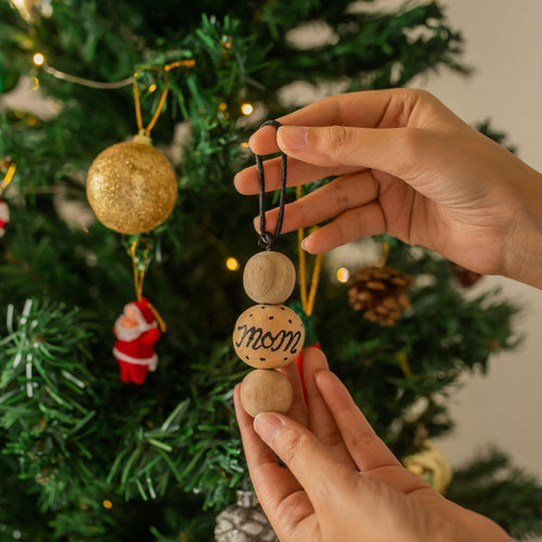 Rustic Wooden Bead Personalized Christmas Ornaments-Ornaments-House of Ekam