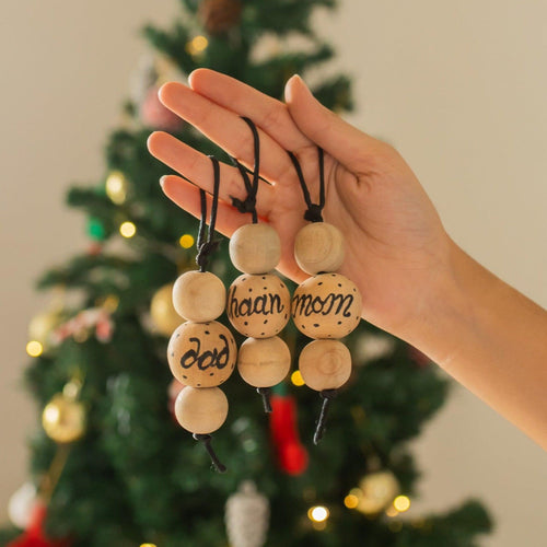 Rustic Wooden Bead Personalized Christmas Ornaments-Ornaments-House of Ekam