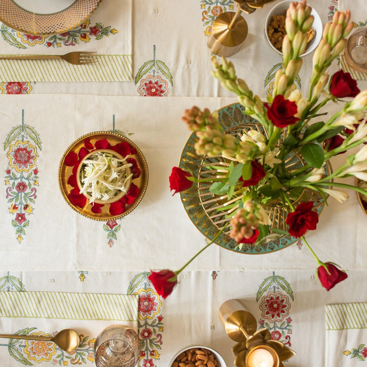 Saanjh Multi Cypress Table Linen Set-Table Runners-House of Ekam